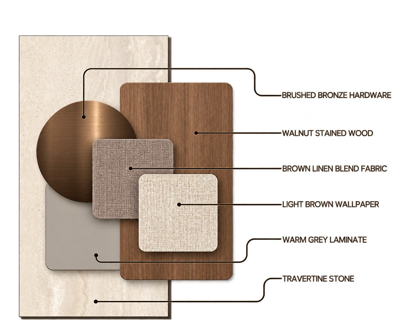 WALNUT ELEGANCE Type A material moodboard with original material labels and annotations